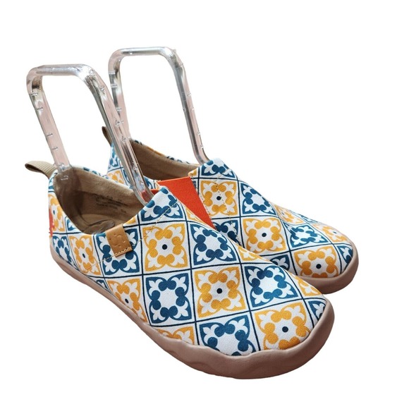UIN Womens Canvas Shoes Size 8.5 Art Steps Barcelona Mosaic Toledo Yellow Blue - Picture 3 of 12